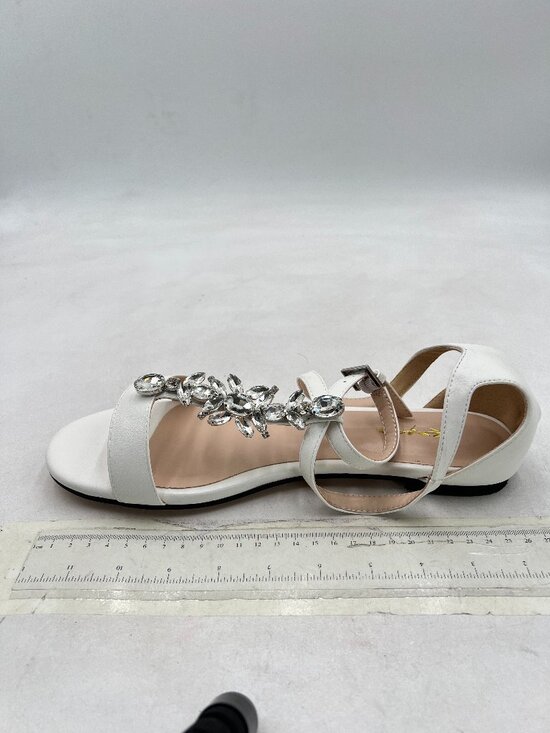 Amazon.com | XYD Women XYD White Open Toe Rhinestone T-Strap Flat Sandals Ankle Strap Low Heel Shoes